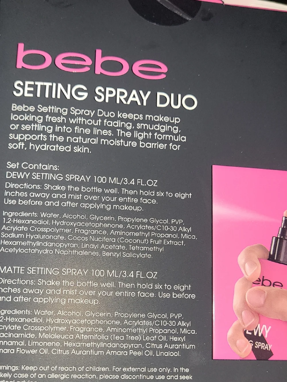 bebe Setting Spray Duo - DEWY + MATTE - Pink & Black Bottles